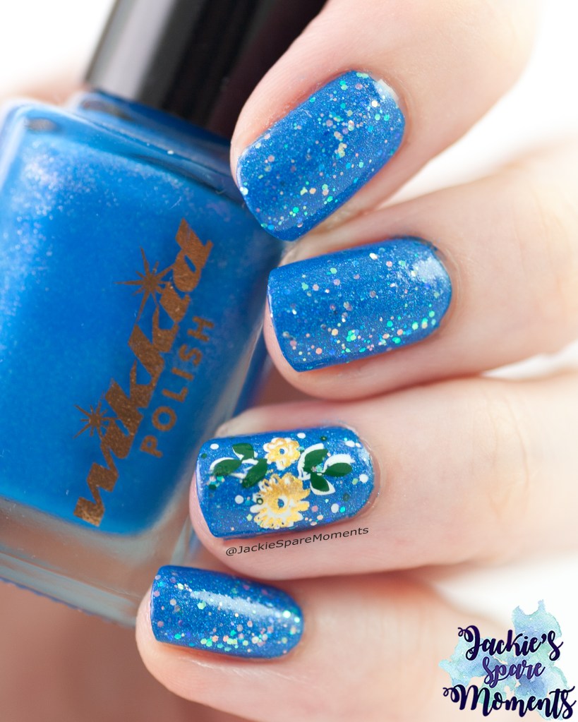 Wikkid polish Dodge 'em with OPI Better Be Blue neon blue nail polish with iridescent glitter topper 