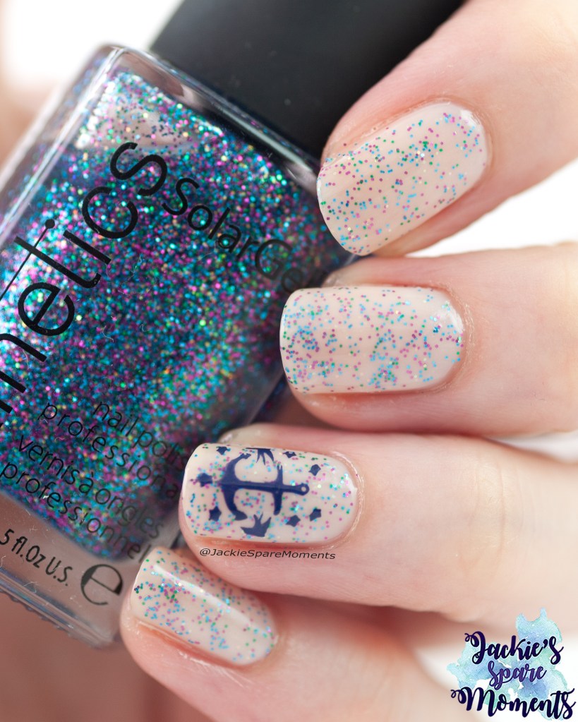 Jelly sandwich with Kinetics Glitter Storm with nautical image from a stamping plate