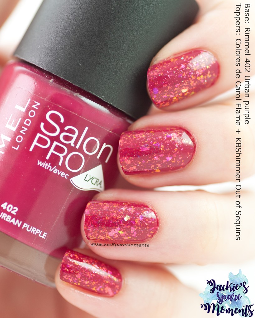 Rimmel Urban Purple topped with Colores de Carol Flame and KBShimmer Out of Sequin