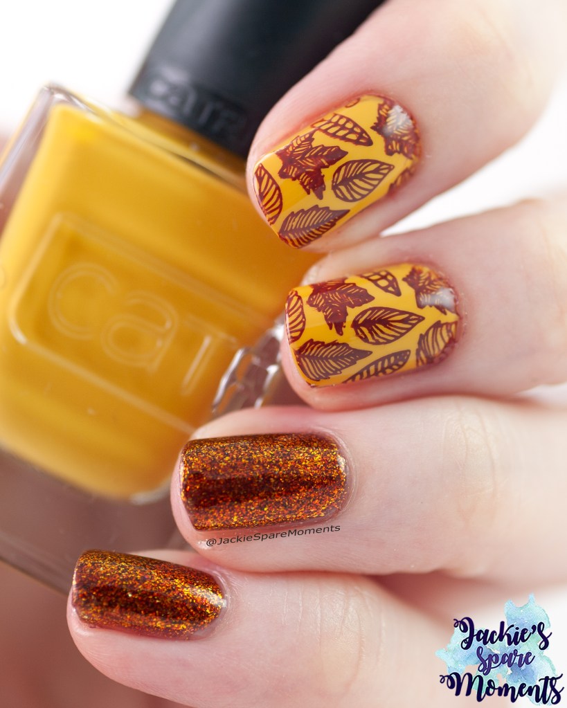 Fall nail art met Catrice Gel Affail nail lacquer 045 Dijon Drama and ILNP Autumn
