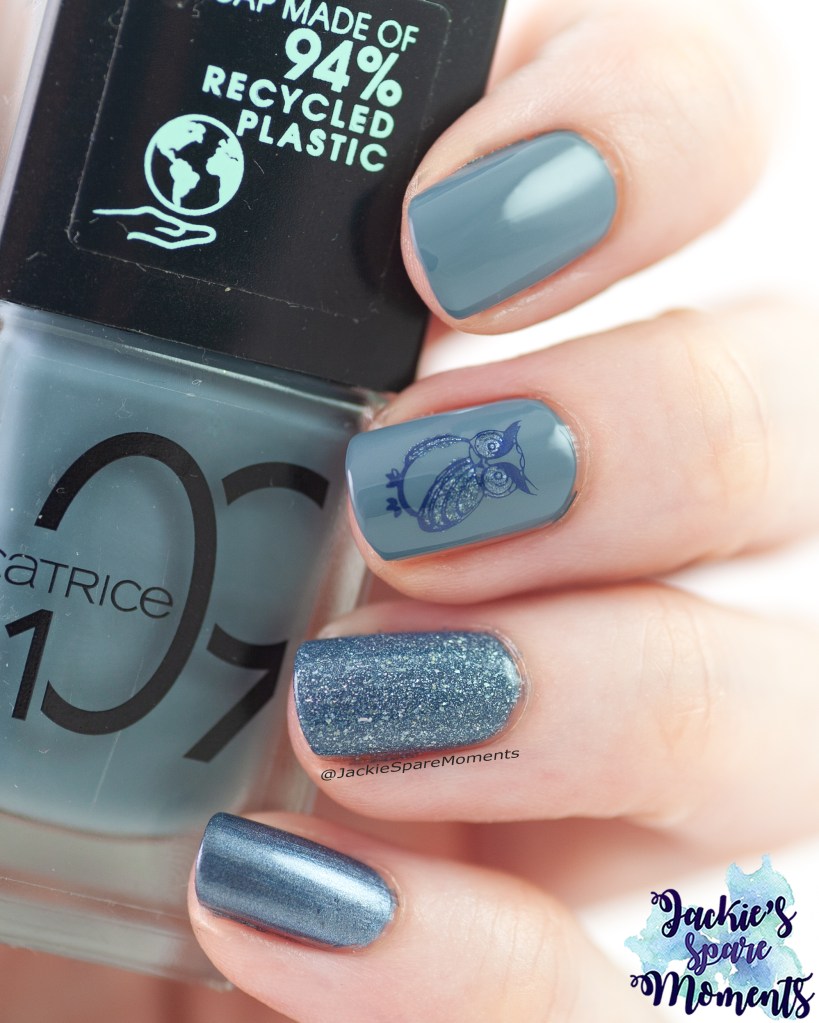 Blue nails with owl nail art