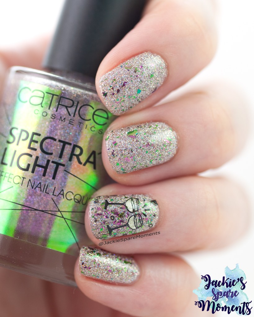 New Years Eve manicure with Catrice Spectra Light 01 Down the Milky Way and Wikkid polish Flake me