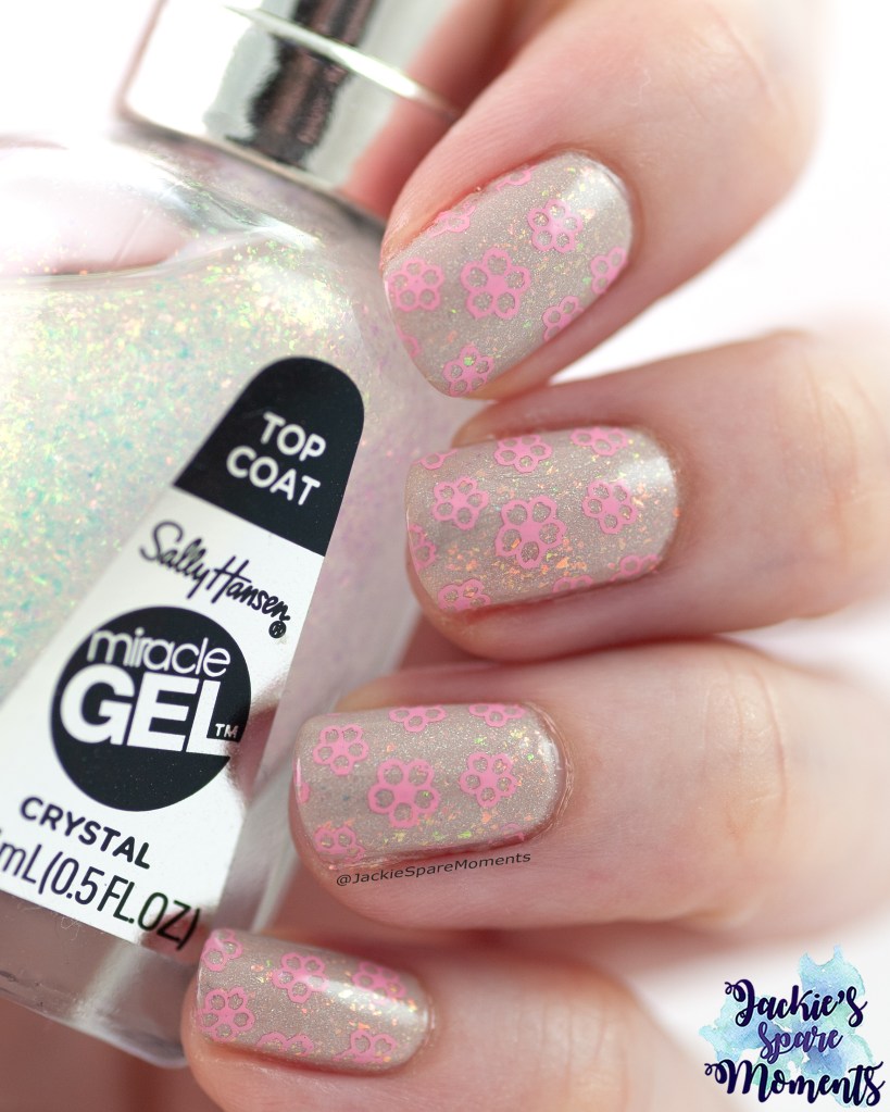 Masura Jasmine honey with Sally Hansen Crystal top coat and stamping nail art