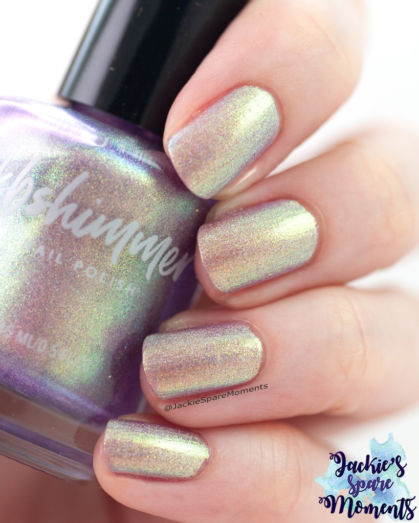 paarse nagellak met groene shimmer en holografisch effect