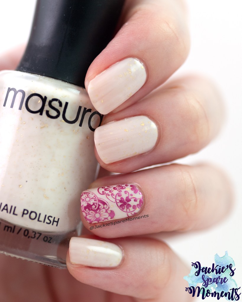white nail polish with golden flakes Masura Golden Macrame